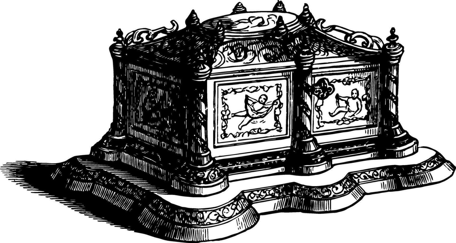 Casket is adorned, vintage engraving. vector