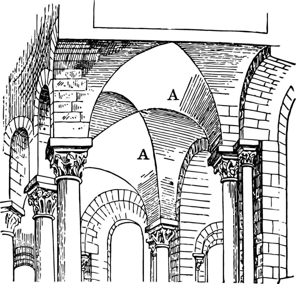 ingle bóveda, temprano 12mo siglo abovedado, Clásico grabado. vector