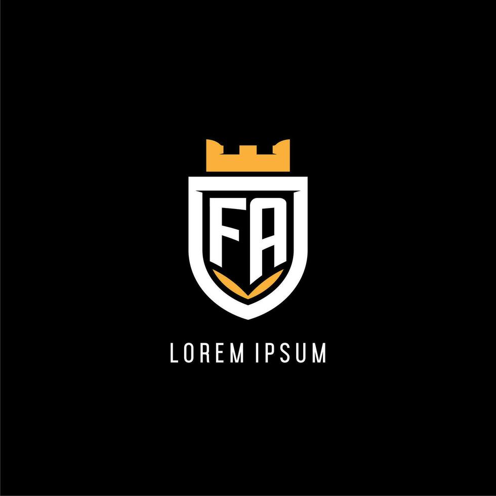 Initial FA logo with shield, esport gaming logo monogram style vector