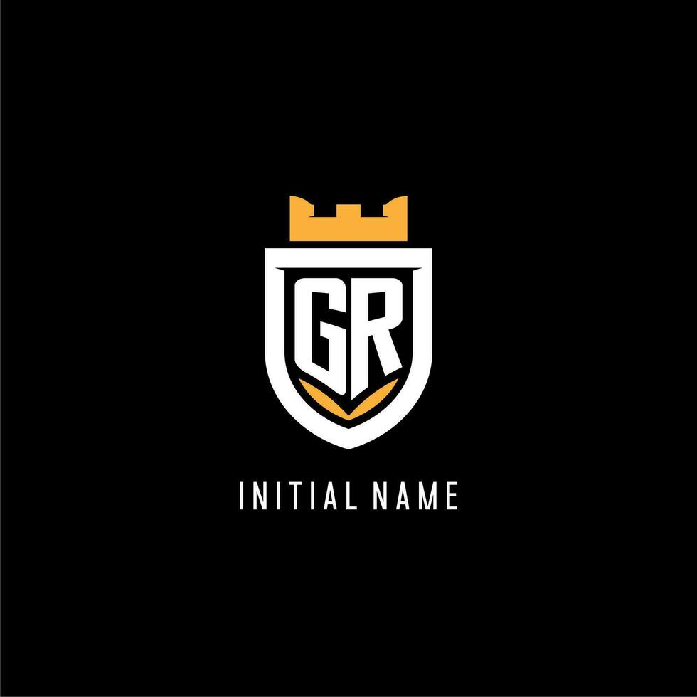 Initial GR logo with shield, esport gaming logo monogram style vector