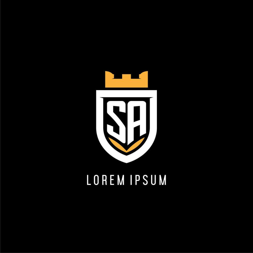 Initial SA logo with shield, esport gaming logo monogram style vector