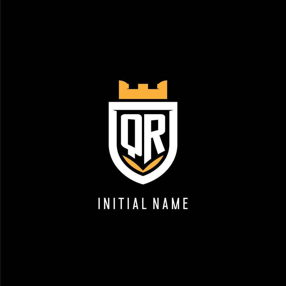 Initial QR logo with shield, esport gaming logo monogram style vector