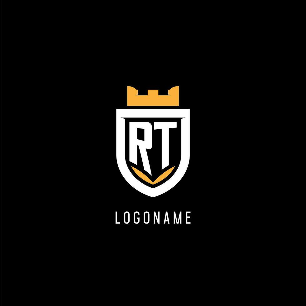 Initial RT logo with shield, esport gaming logo monogram style vector