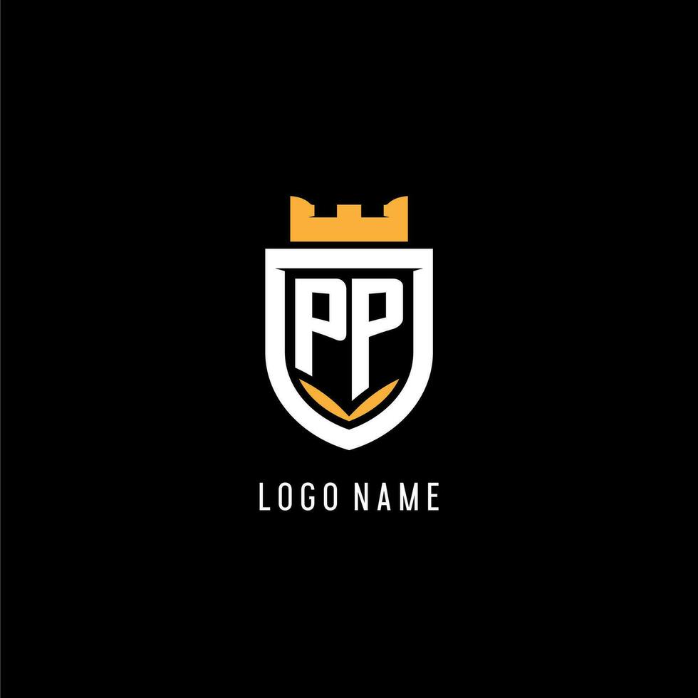 Initial PP logo with shield, esport gaming logo monogram style vector