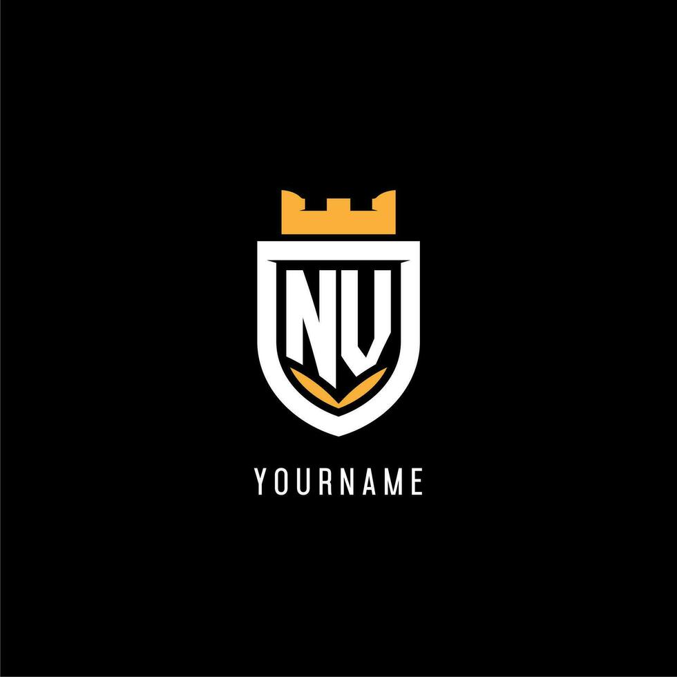 Initial NV logo with shield, esport gaming logo monogram style vector