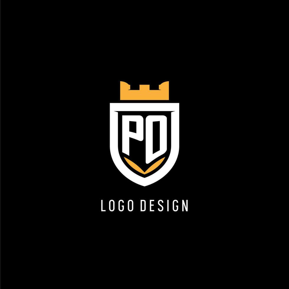 Initial PO logo with shield, esport gaming logo monogram style vector