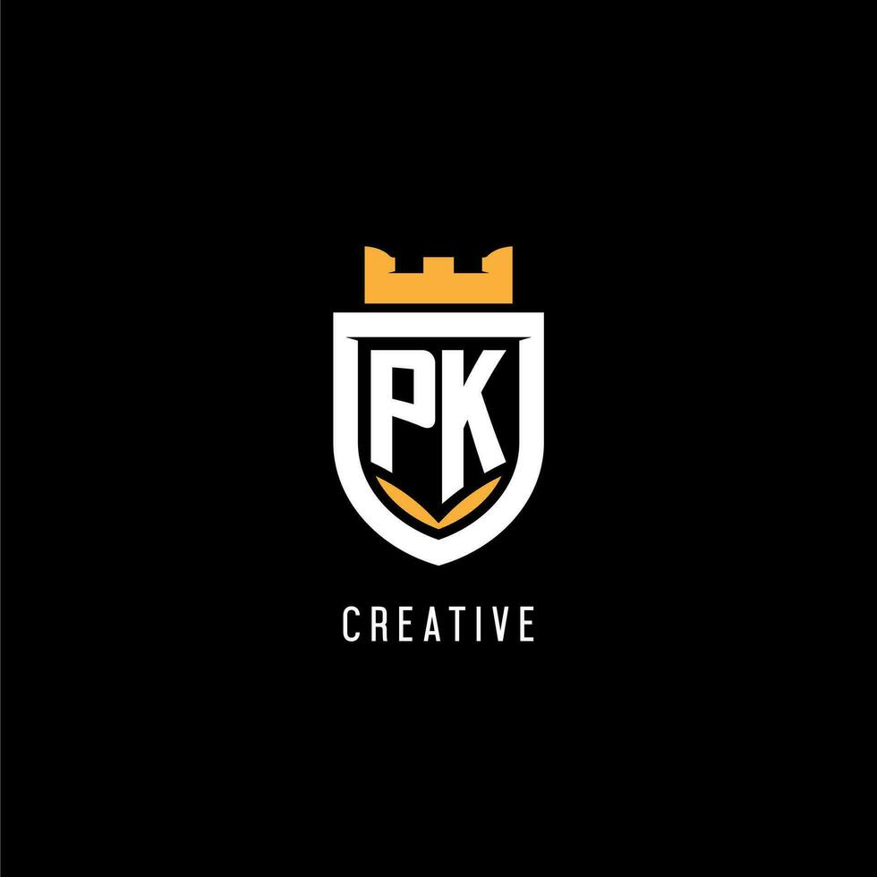 Initial PK logo with shield, esport gaming logo monogram style vector