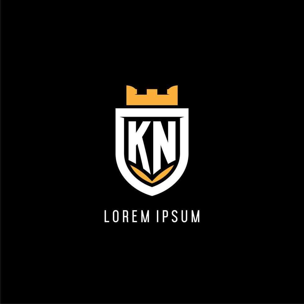 Initial KN logo with shield, esport gaming logo monogram style vector