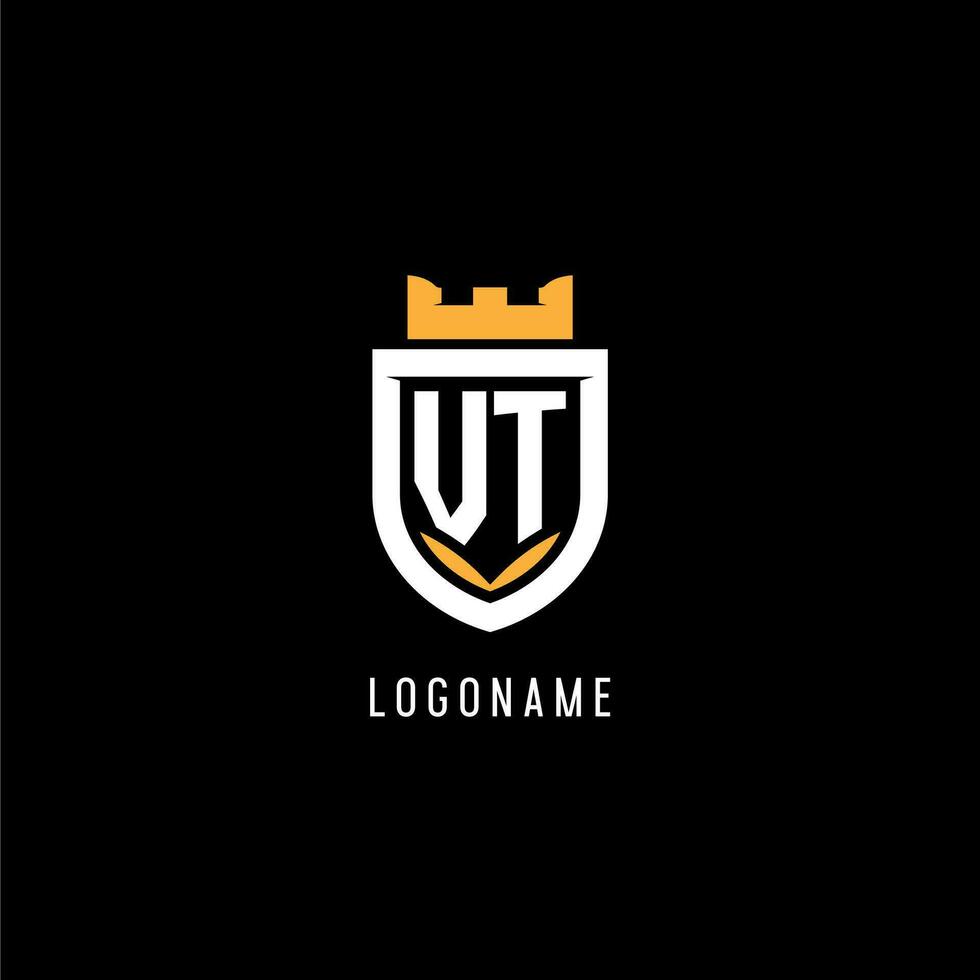 Initial VT logo with shield, esport gaming logo monogram style vector