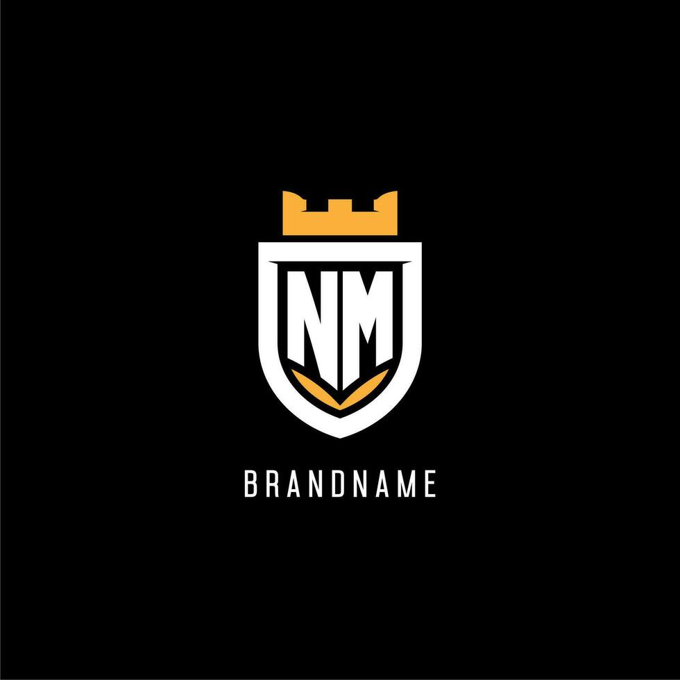 Initial NM logo with shield, esport gaming logo monogram style vector