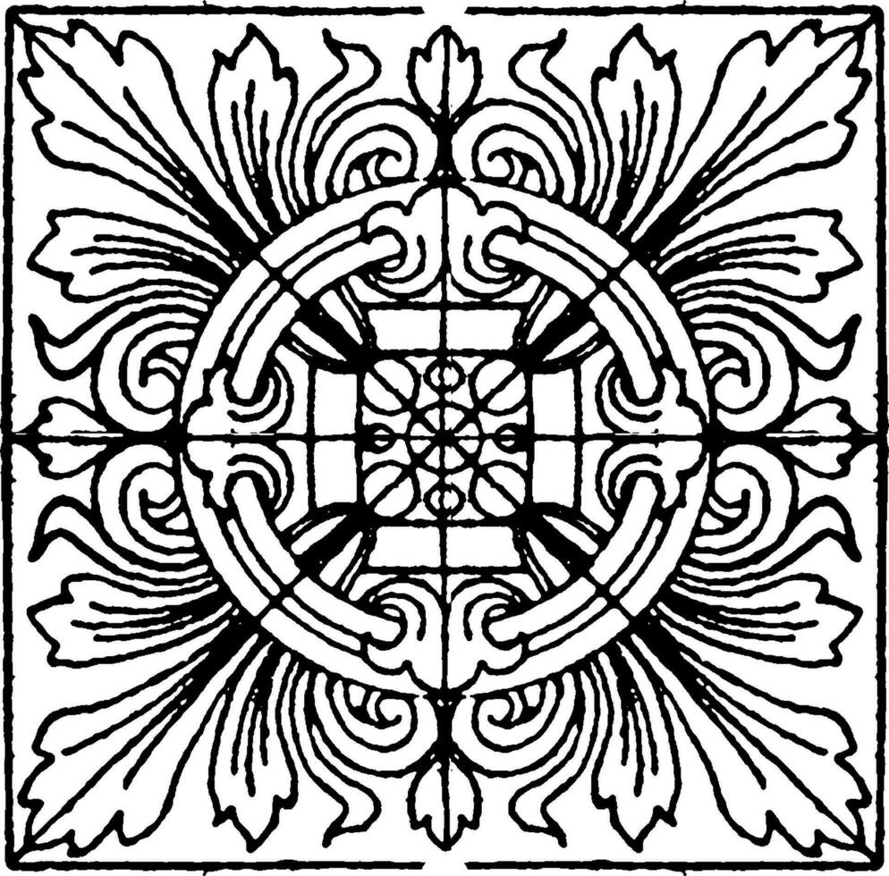 Decorated Square Panel is found on a 10th century book, vintage engraving. vector