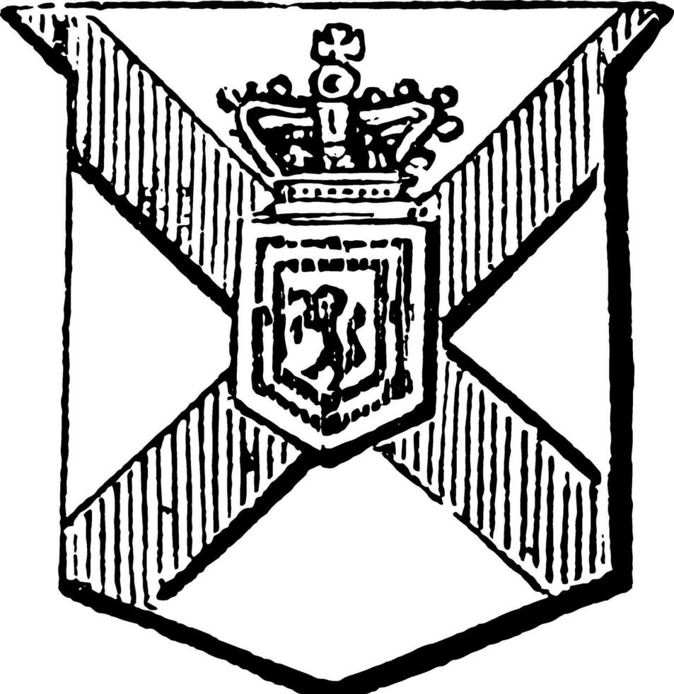 Knight and Baronet of Nova Scotia with a lion rampant gules within a double tressure, vintage engraving. vector