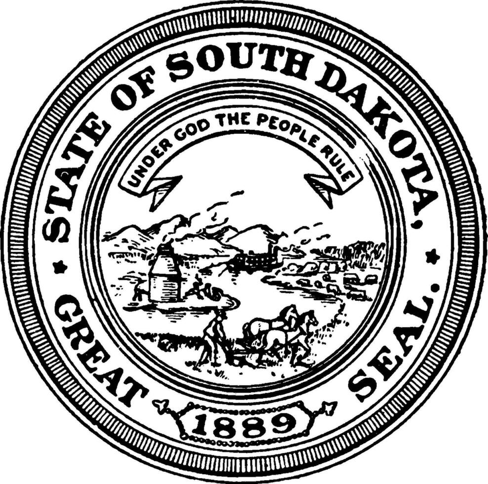 The Great Seal of the State of South Dakota, 1889, vintage illustration vector