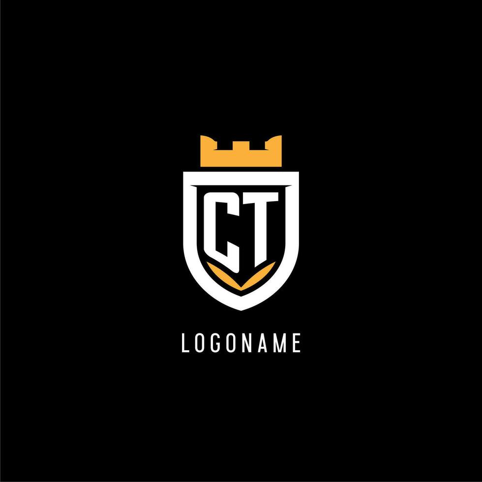 Initial CT logo with shield, esport gaming logo monogram style vector