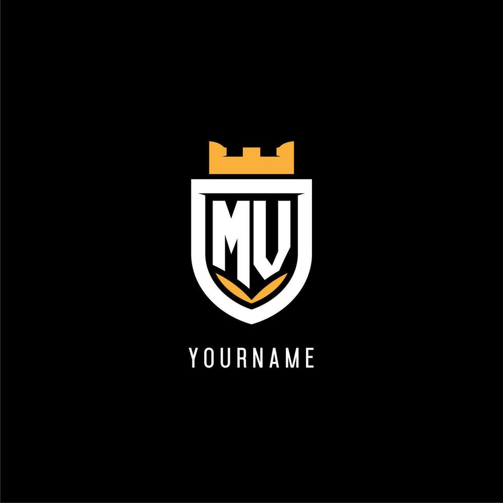 Initial MV logo with shield, esport gaming logo monogram style vector