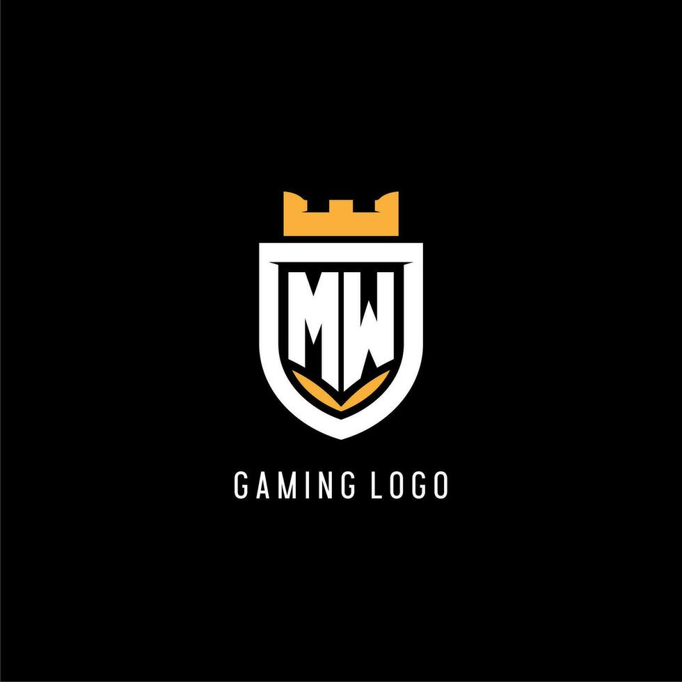 Initial MW logo with shield, esport gaming logo monogram style vector