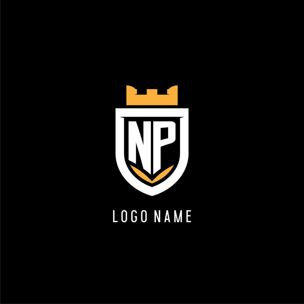 Initial NP logo with shield, esport gaming logo monogram style vector