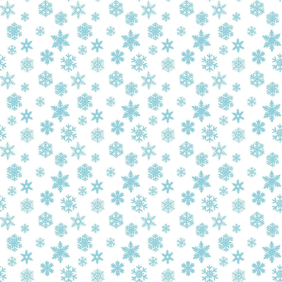 Winter seamless pattern with flat snowflakes on white background. Hand drawn blue snowflakes in silhouette. Trendy print design for textile, wallpaper, interior decoration vector