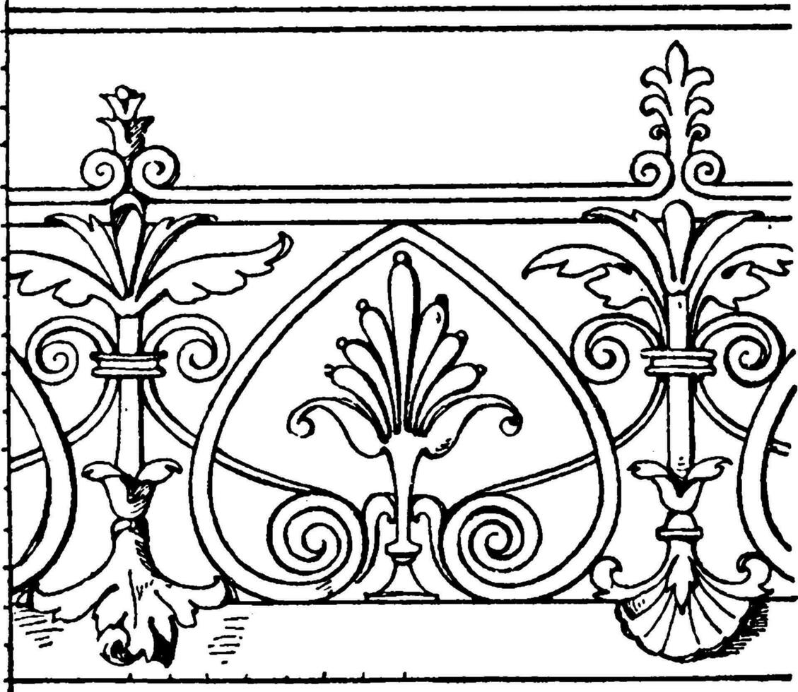 Modern French Cresting Border is found in Cour de Cassation in Paris, vintage engraving. vector