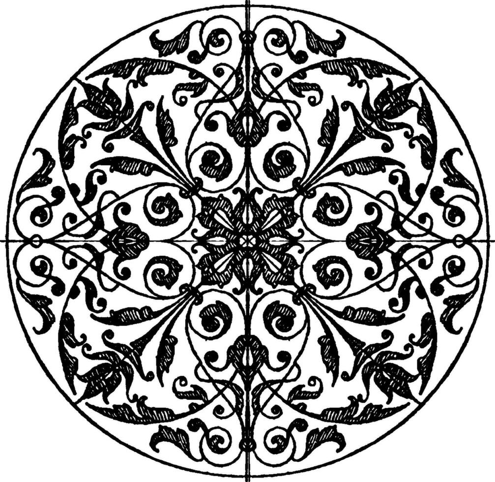 Modern Circular Panel is a silver plaque design, vintage engraving. vector