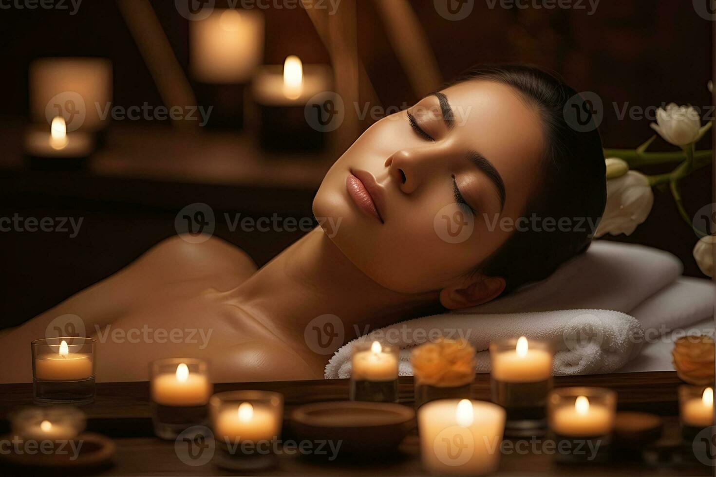 ai generado hermosa mujer pasando terapia y baños tratamiento en spa estudio foto