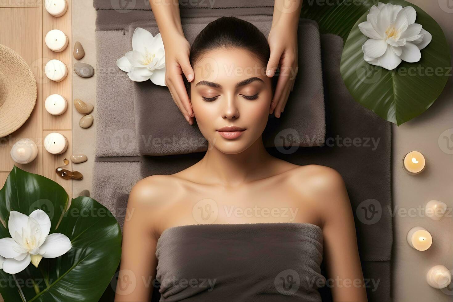 AI generated beautiful woman undergoing Therapy and bathing treatment in spa studio photo