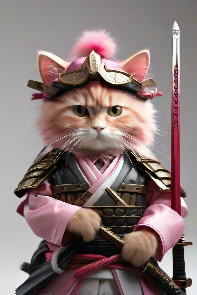 AI generated Samurai cat Realistic Holding a Katana Sword photo