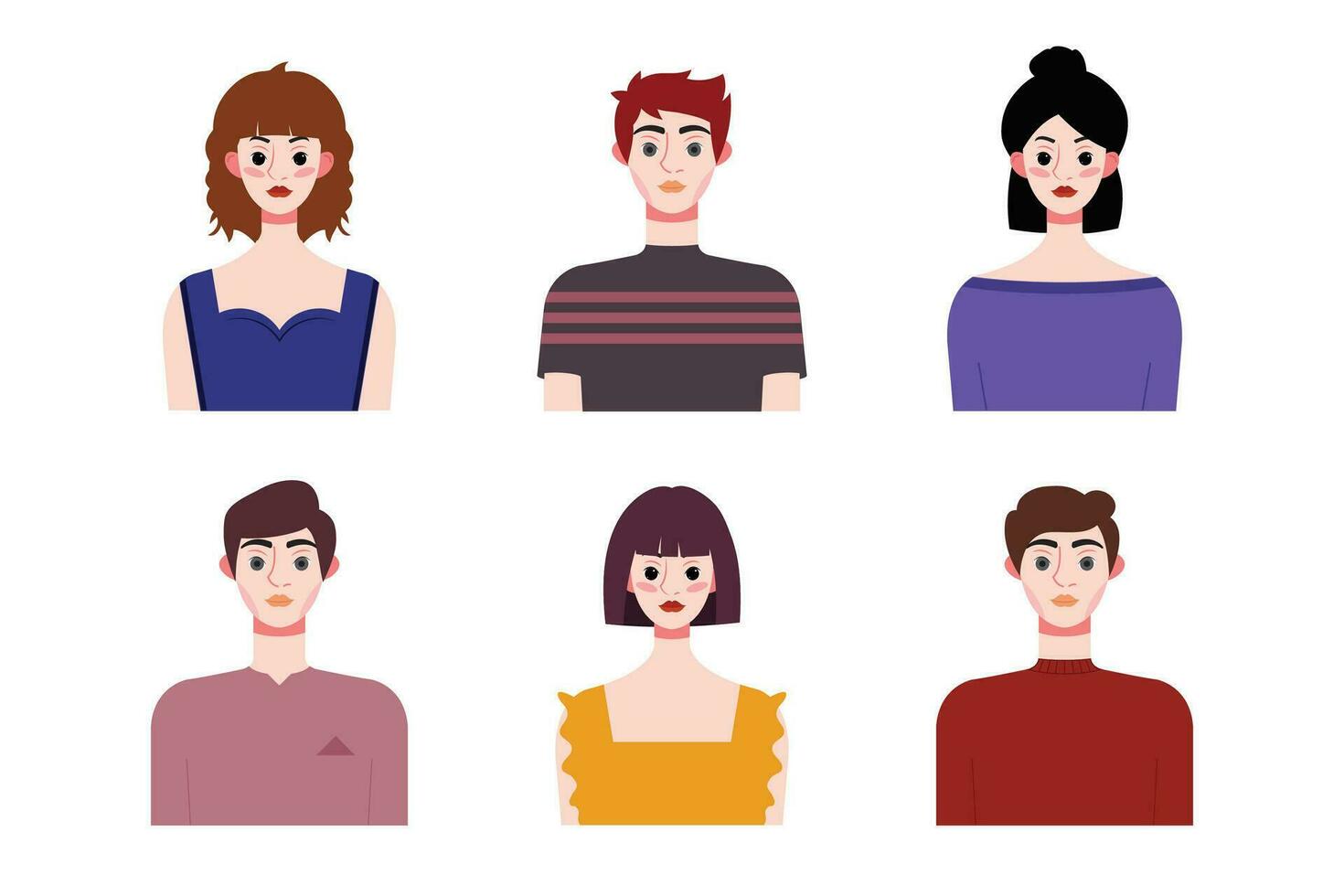 conjunto colección de personas avatar diseño. caracteres para social medios de comunicación y redes, sitio web, aplicación diseño, desarrollo, usuario perfil, y usuario perfil iconos vector ilustración.