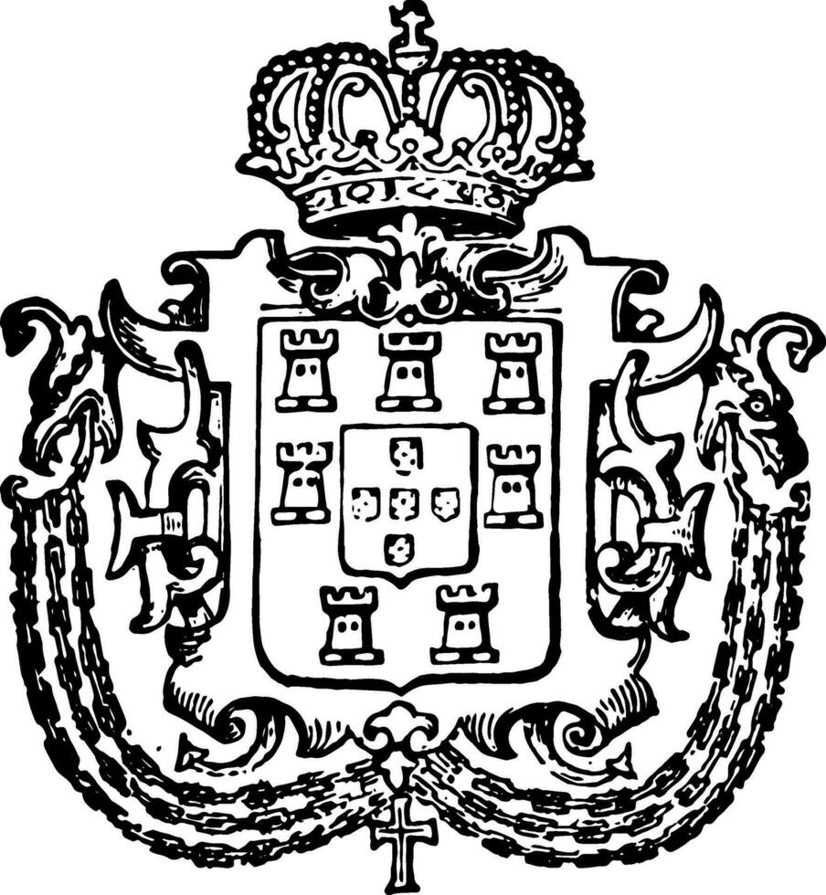 Portuguese Coat of Arms is a European coat, vintage engraving. vector