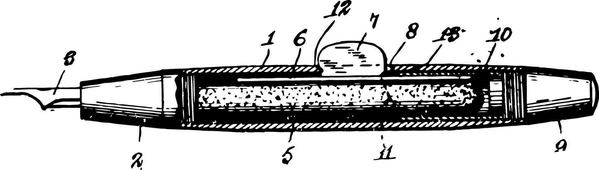 Fountain Pen tip vintage engraving. vector