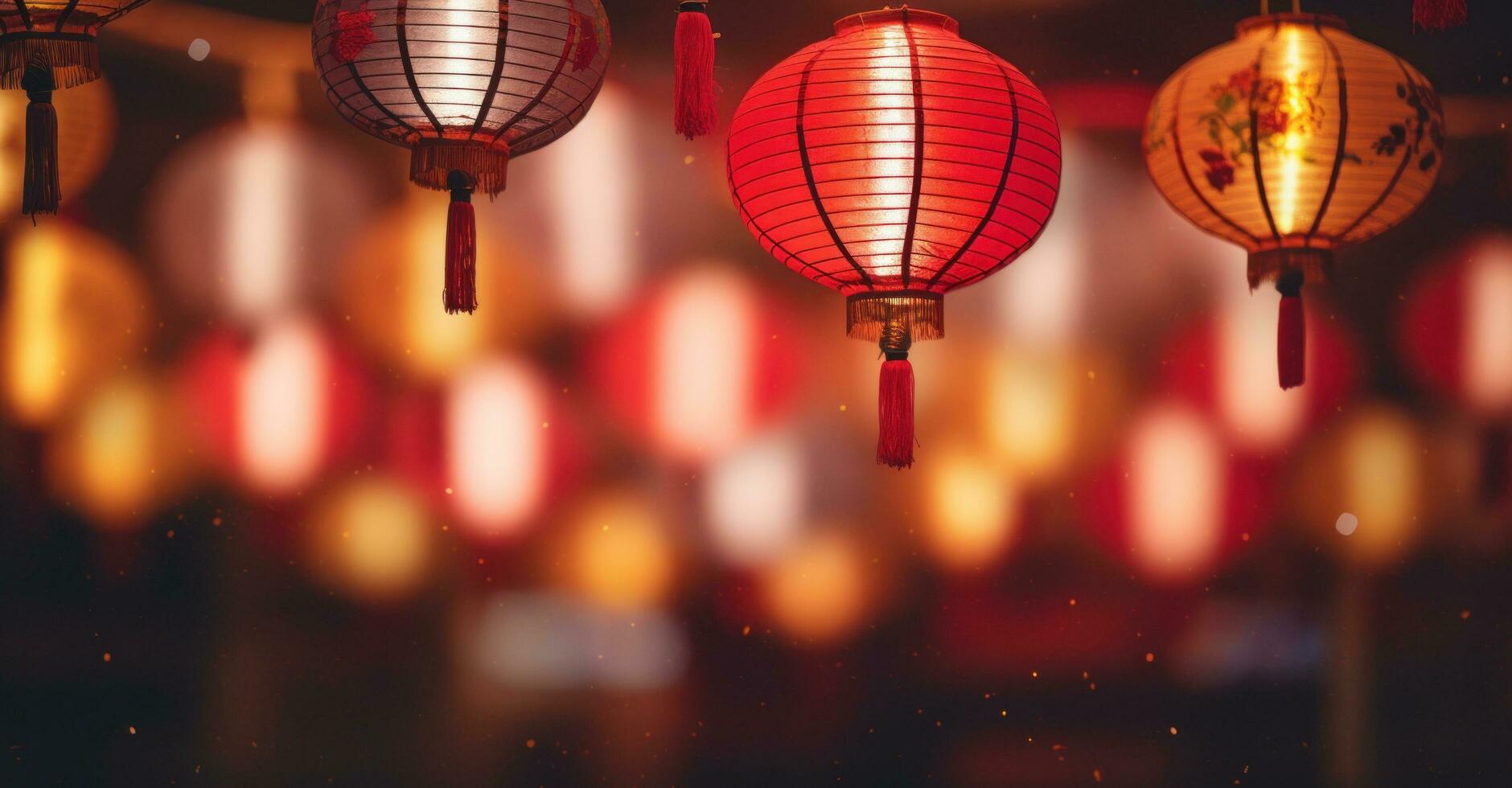 AI generated hung red lanterns, photo