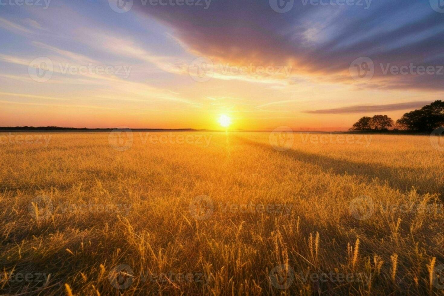 ai generado dorado hora puesta de sol en el campo. Pro foto