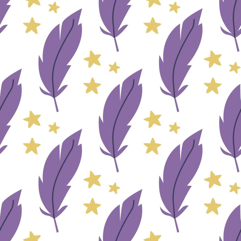 Magic feathers and stars background vector
