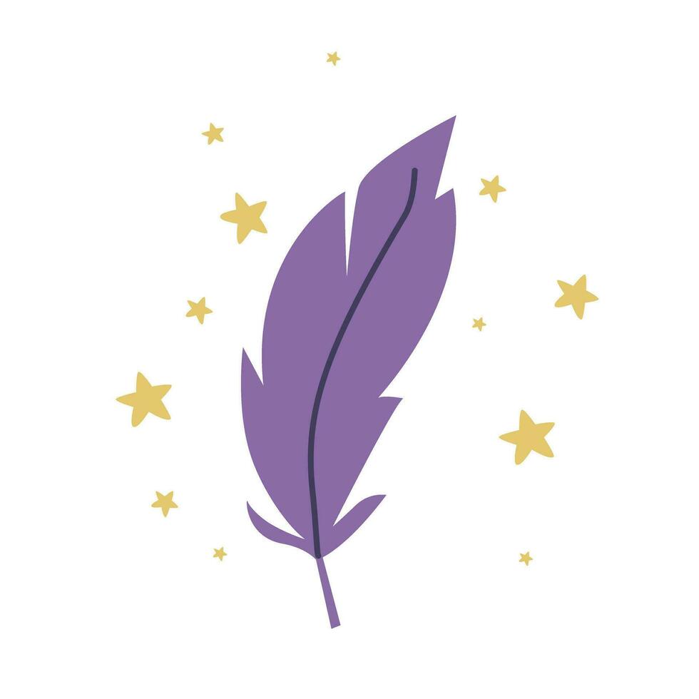 Purple bird feather hand drawn clip art vector