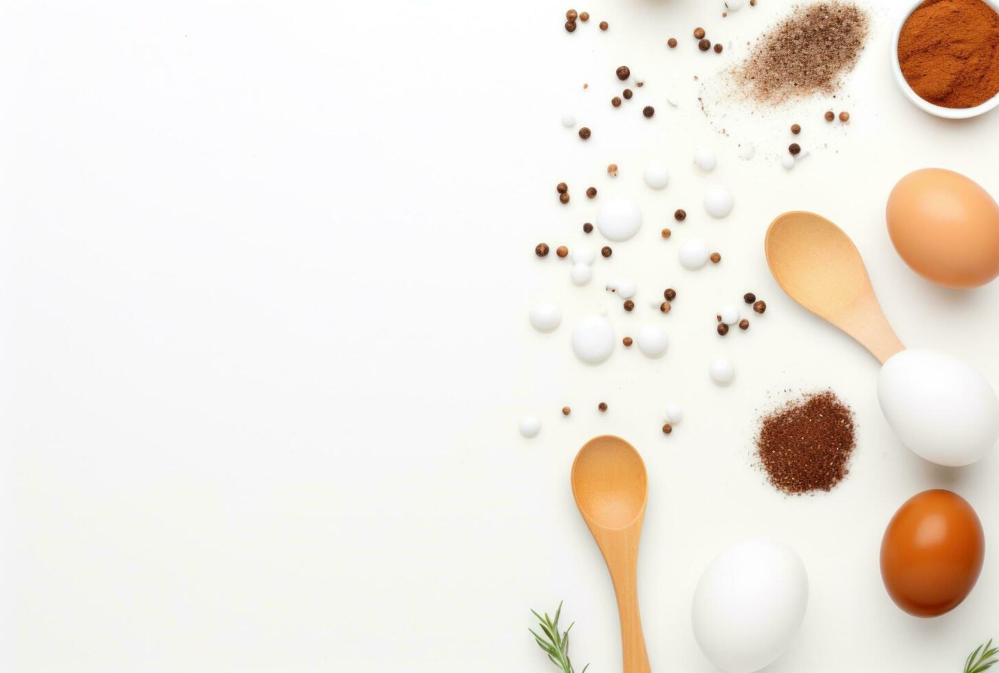 AI generated a background showing things like eggs, ingredients, and mixing utensils photo
