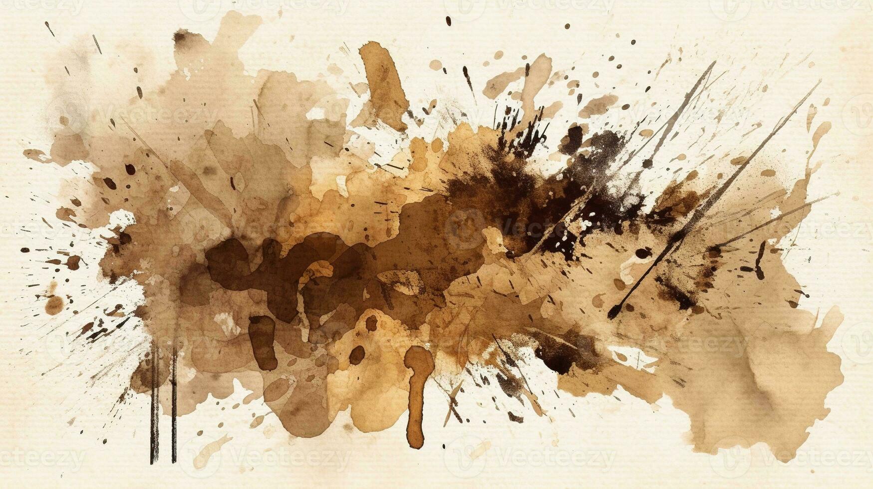 AI generated Generative AI, Beige brown black watercolor ink abstract painted background. Ink street graffiti art on a textured paper vintage background, washes and brush strokes.. photo