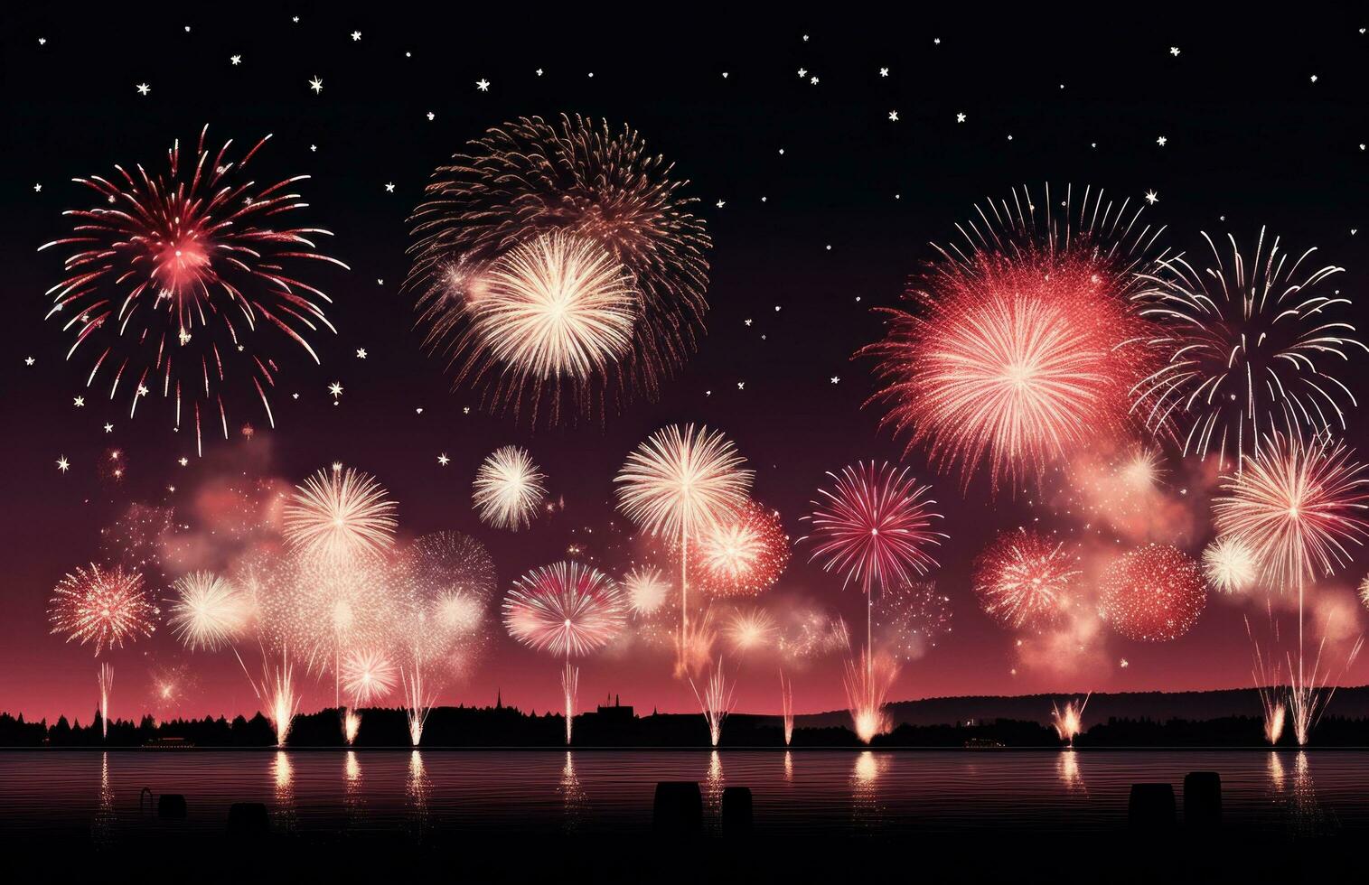 AI generated a beautiful group of fireworks float into the night photo