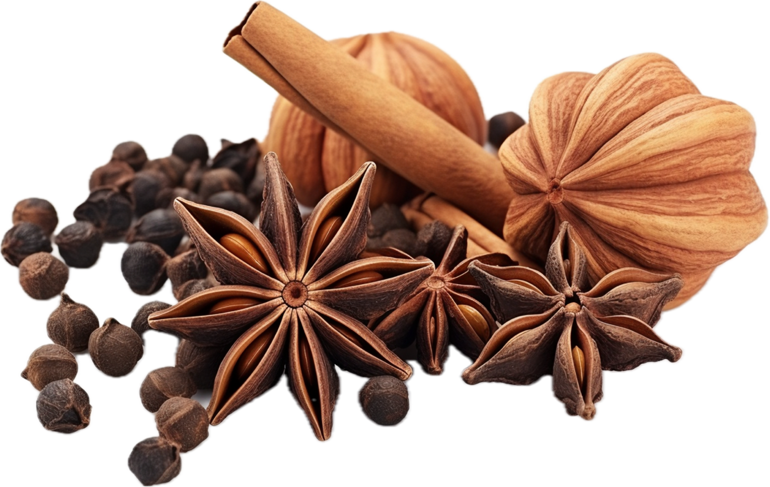 AI generated star anise spice fruits and seeds png