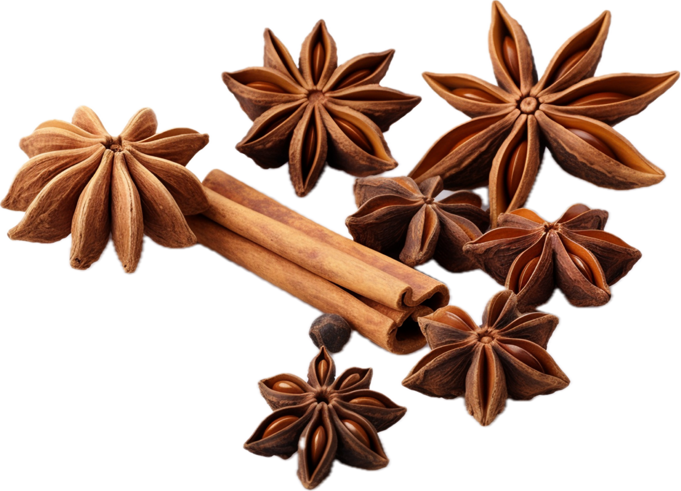 AI generated star anise spice fruits and seeds png