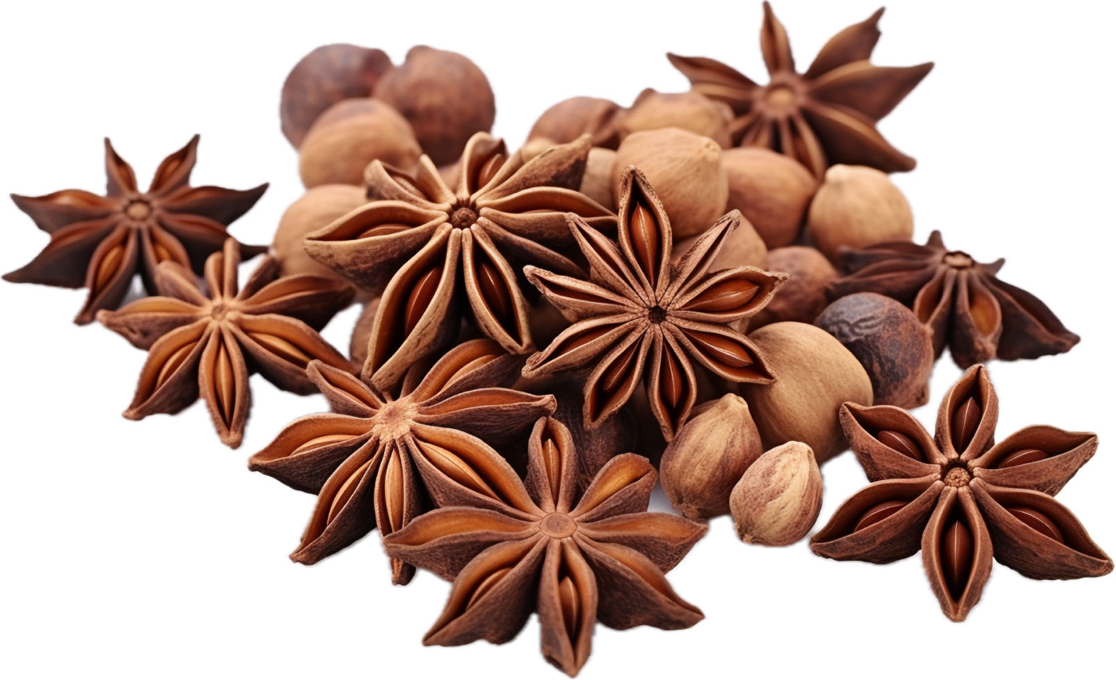AI generated star anise spice fruits and seeds png