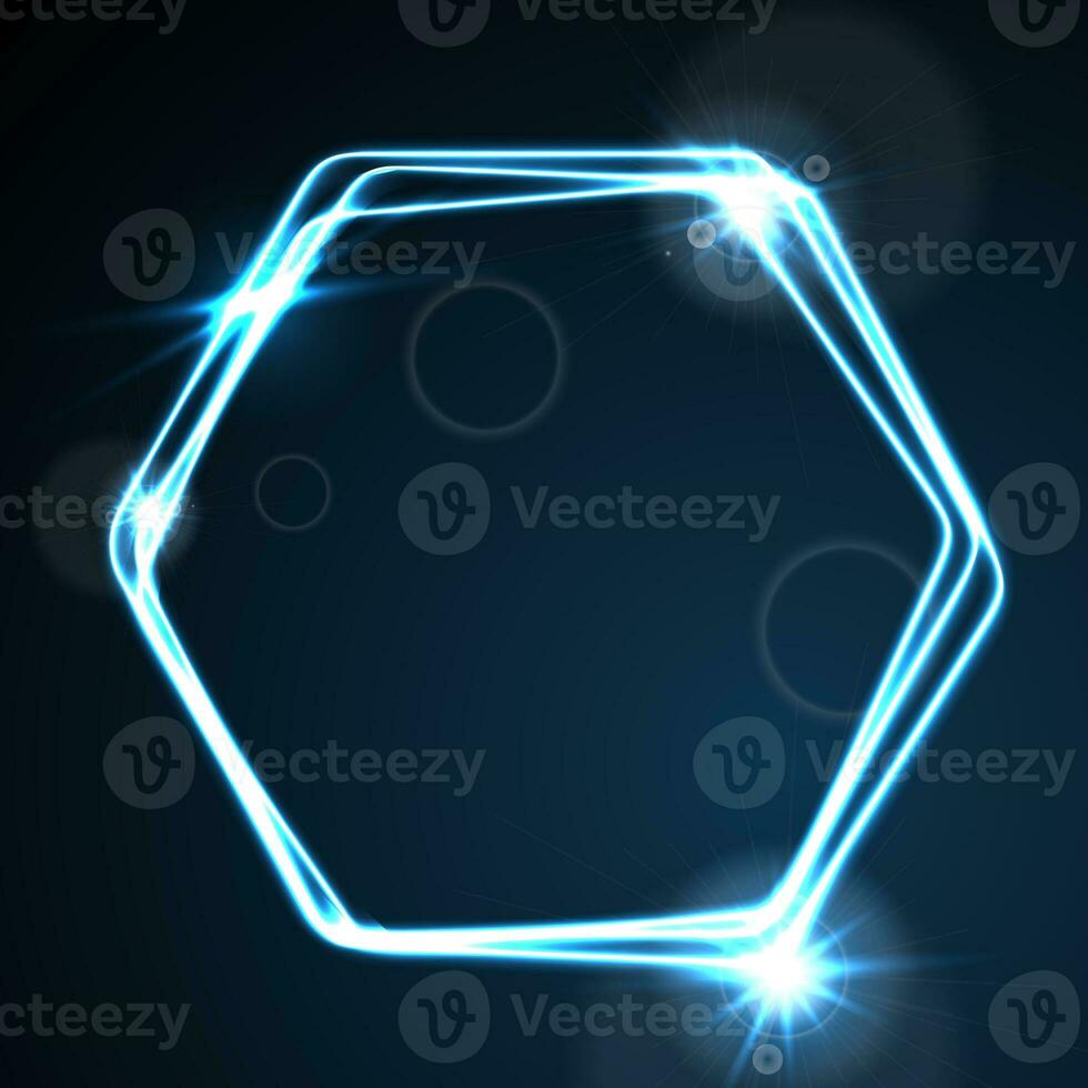 Glow blue neon  hexagon shiny design photo