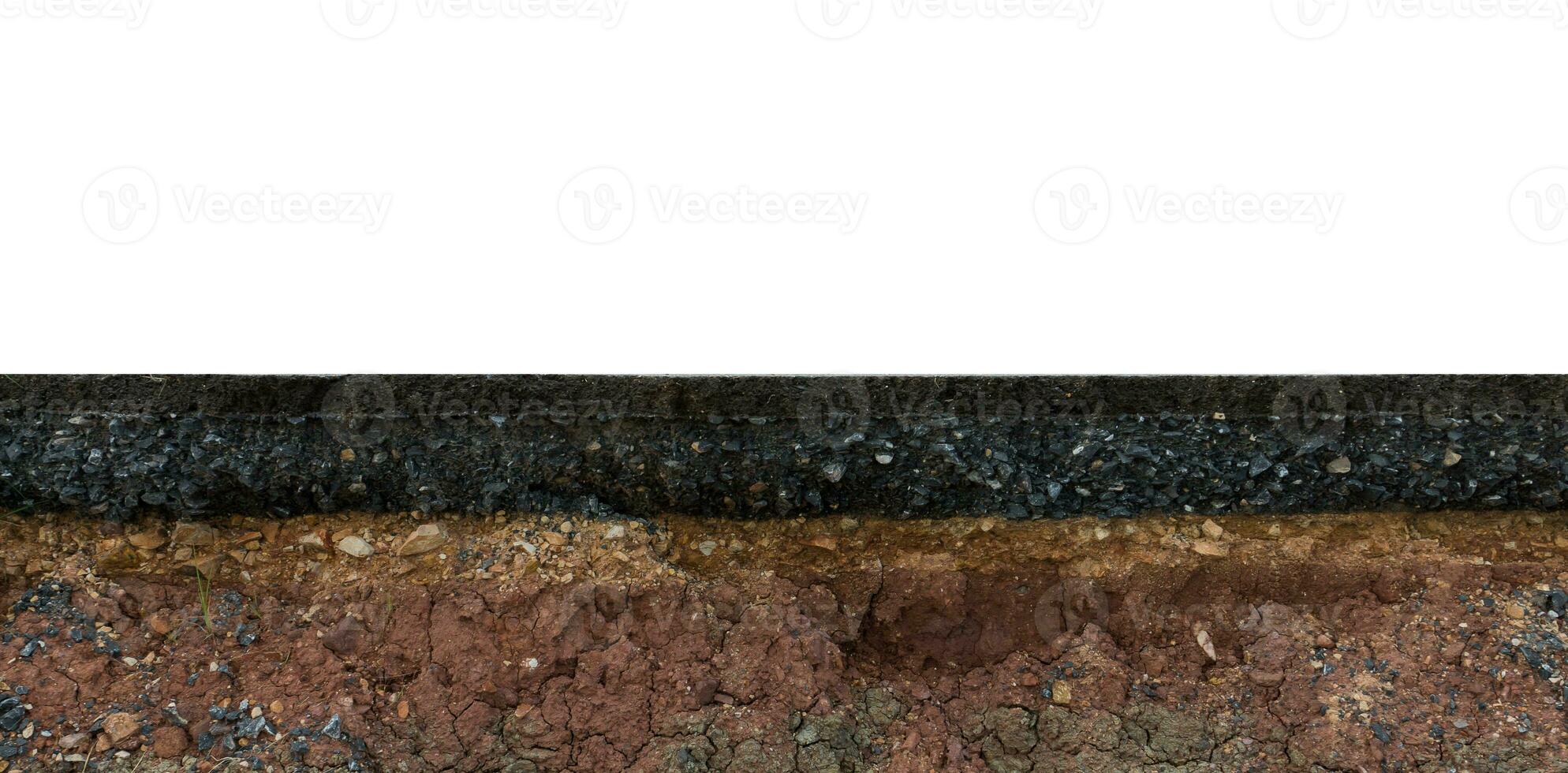 The layer of asphalt road with soil and rock. photo