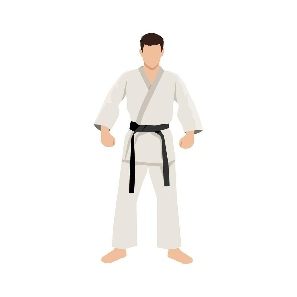 Young man in sport wear judo and jiu jitsu. karate, black belt, martial arts. vector