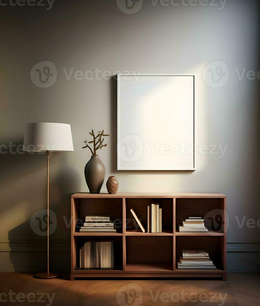 AI generated Blank image frame in a modern Scandinavian stylish room. High quality. AI Generative photo