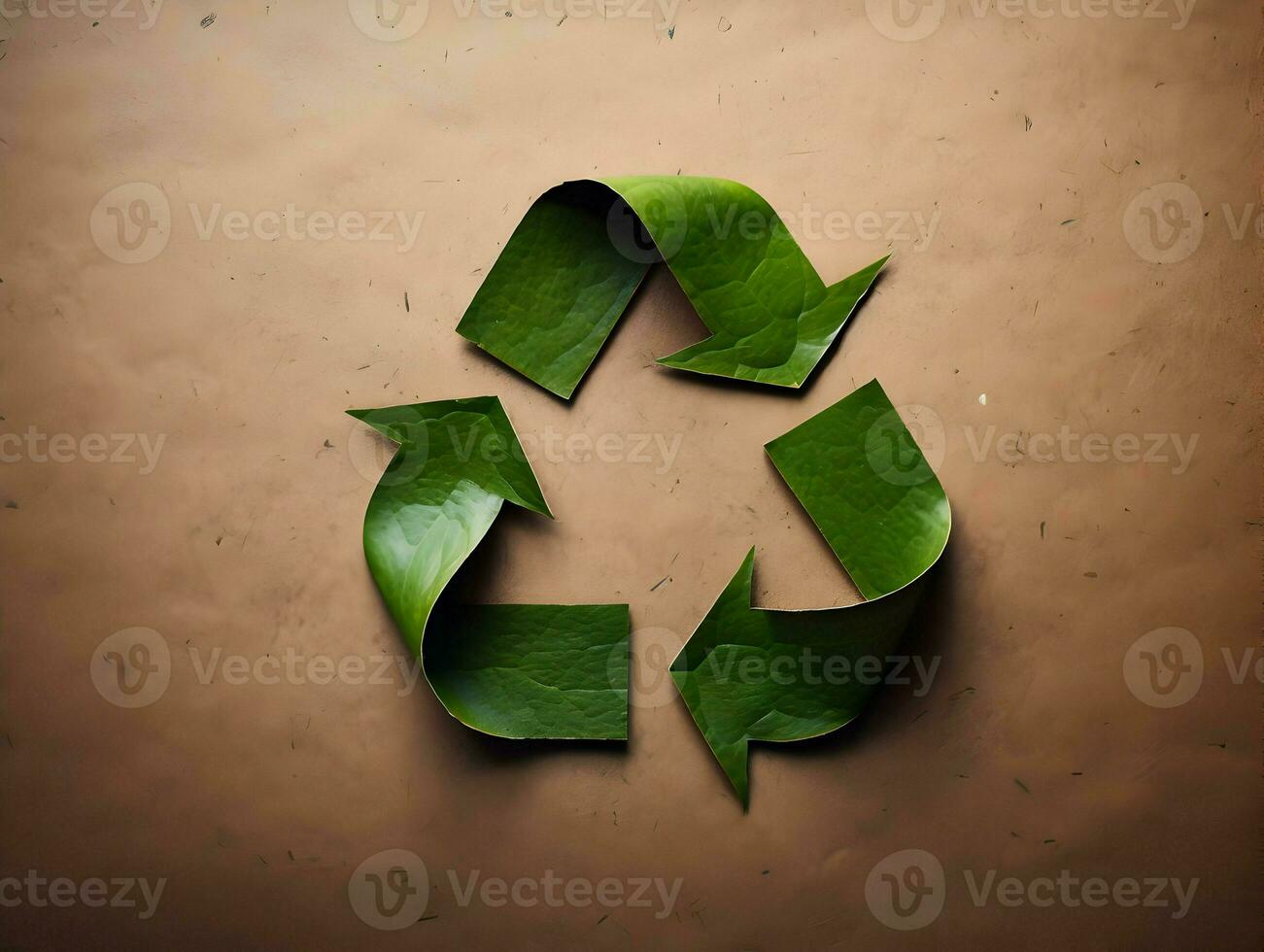 AI generated Green leaves and an arrow symbol on recycled cardboard. Recycle High-resolution. AI Generative photo