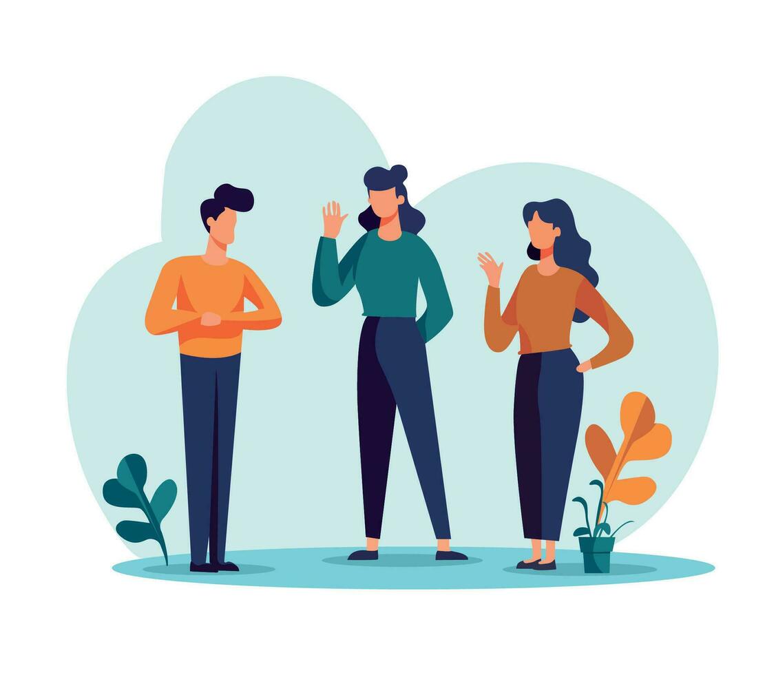 vector pack of young flat character discussion theme vector illustration