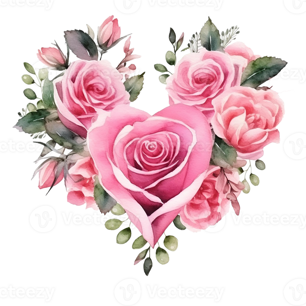 AI generated Watercolor Classic Valentine Clipart, Roses in the shape of a heart , Ai Generate png