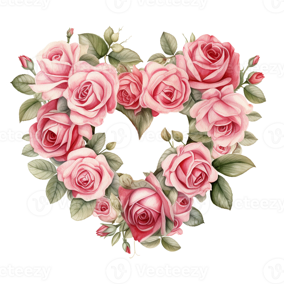 AI generated Watercolor Classic Valentine Clipart, Roses in the shape of a heart , Ai Generate png