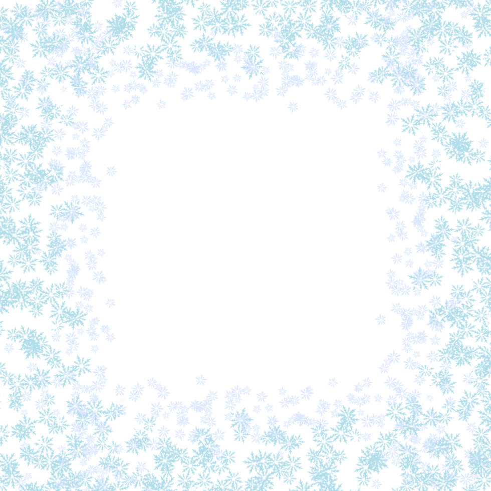 Blue Snowflake Frame Border. Winter Snowfall Background. png