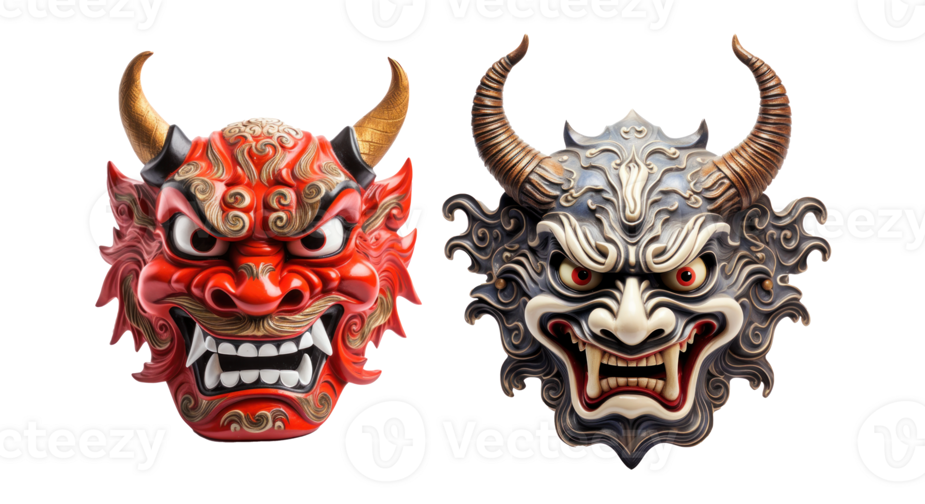 AI generated japan demon mask transparent set png